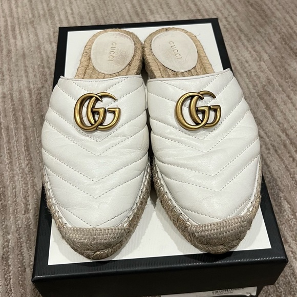 GUCCI DOUBLE G LEATHER ESPADRILLE size 8 1/5 white - Picture 3 of 5